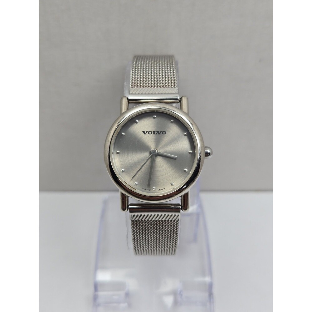 Womens Volvo Swiss 27mm Silver Tone Mesh Bracelet Quartz Watch 3ATM New Battery